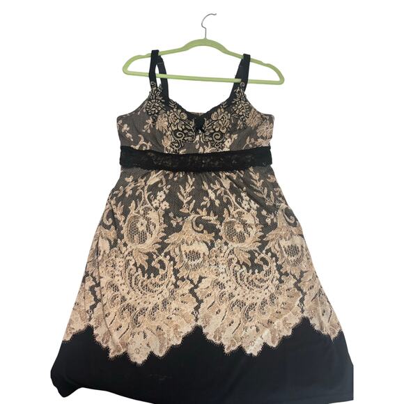 Soma Black Nude Lace Chemise Slip Dress Floral Lace Overlay Scalloped Hem Small - Picture 3 of 10